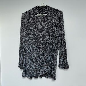 Chalet (XL) Black Blue Floral Pattern Asymmetrical Front Wrap Flowy Cardigan
